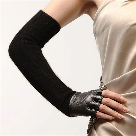 long fingerless gloves leather